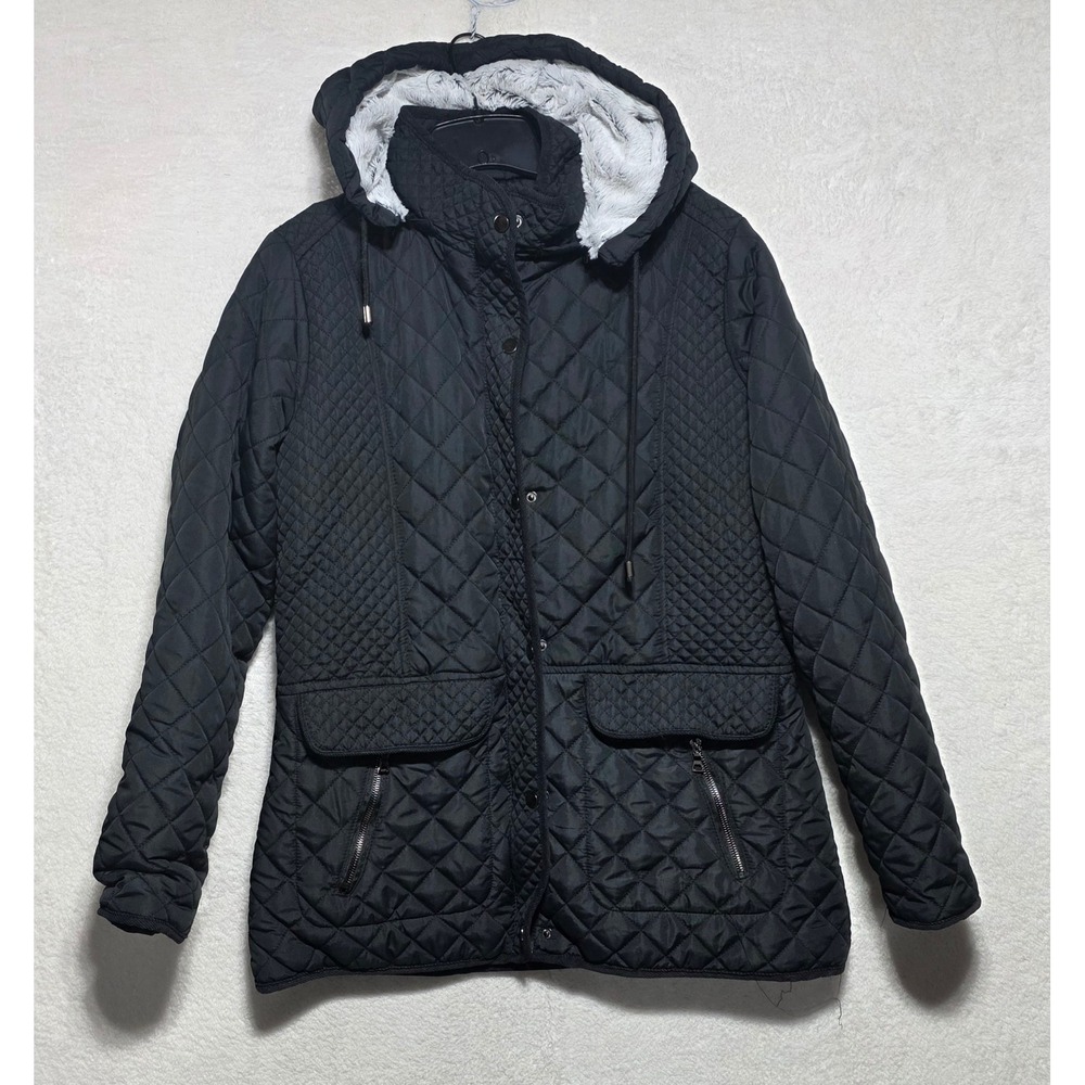 Royalty For Me Black Quilted Faux Fur Lined Hooded Jacket XL Coat